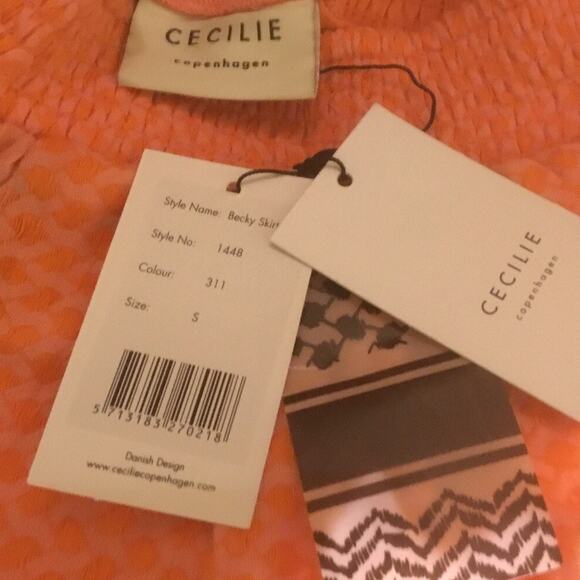 Cecilie Copenhagen Peach Elastic Smocked Waist Tiered Cotton Mini Skirt NWT - Picture 3 of 8